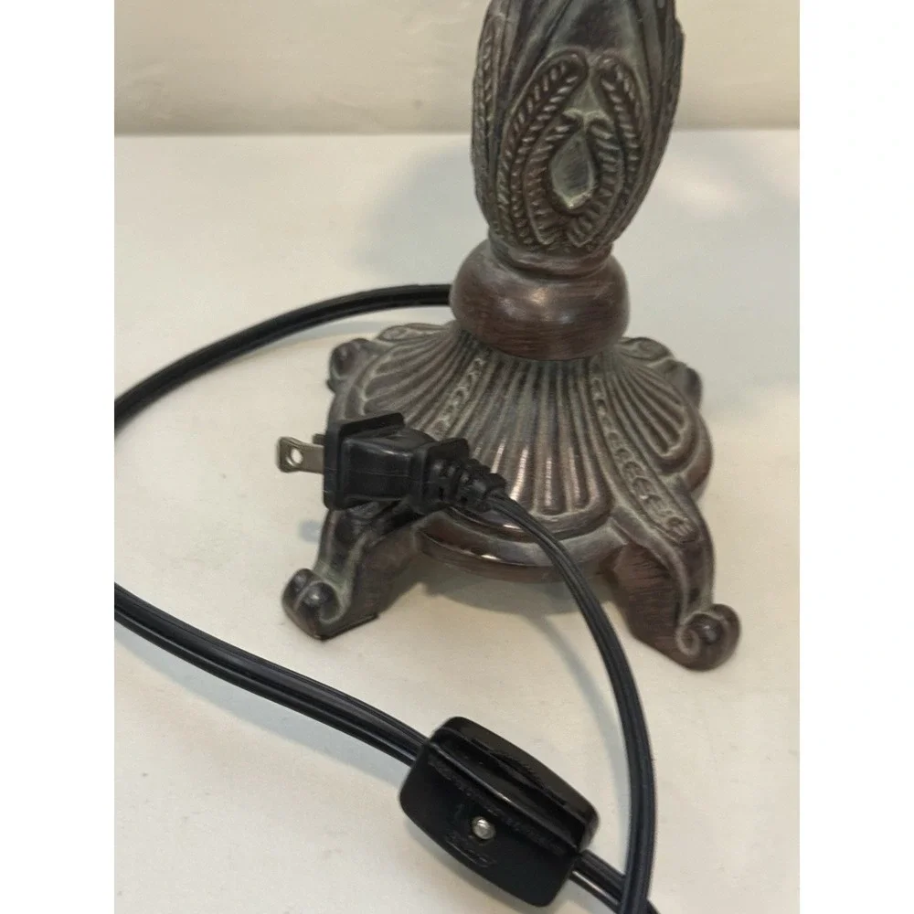 Vintage Accent Table Lamp With Beaded Fringe Bell Shade Resin Base Ornate